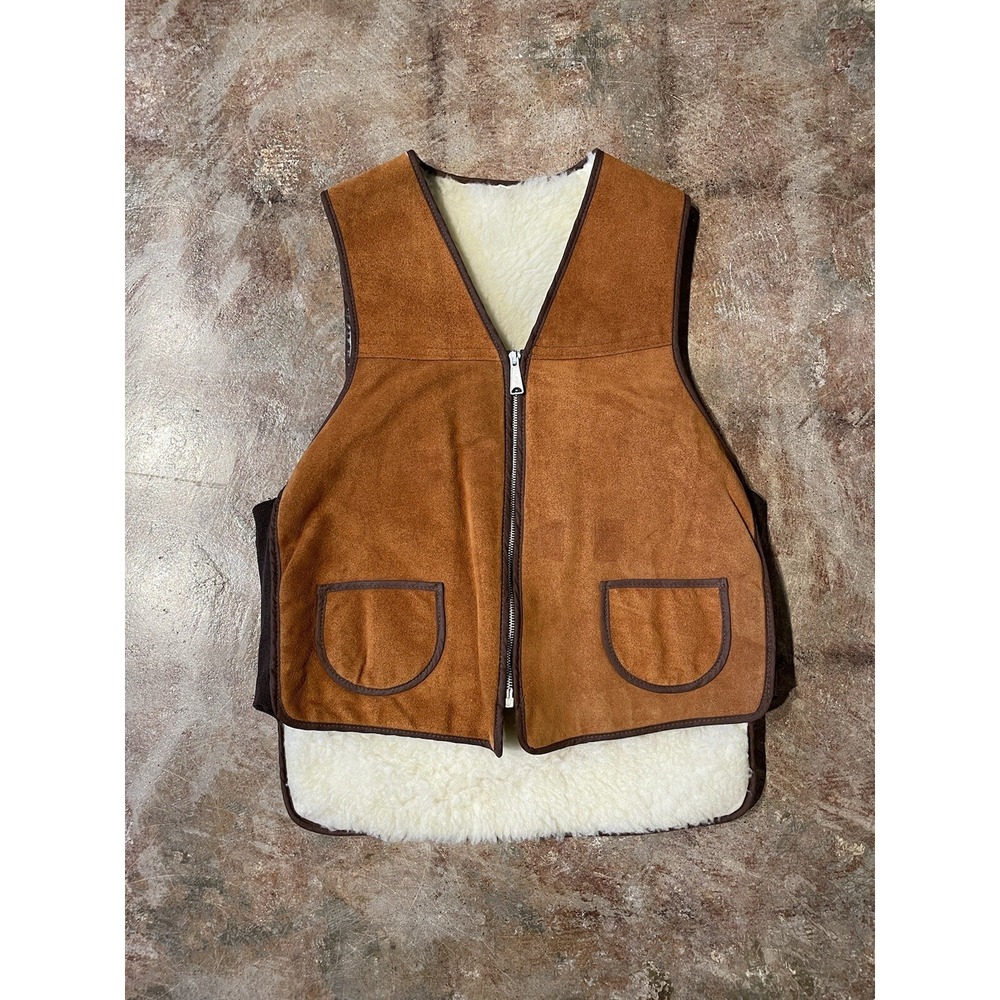 Vintage Suede Faux Sherpa 1970s Vest Sz S/M *